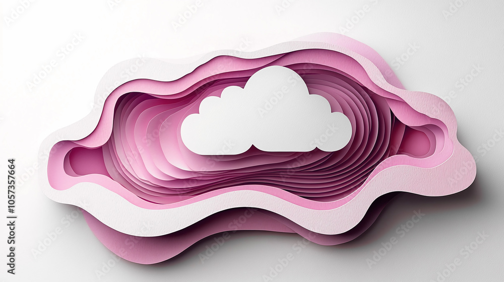 Aufkleber whimsical paper art of layered clouds in a soft pink palette creating a dreamlike atmosphere