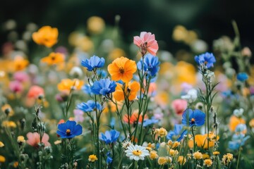 Colorful wildflowers blooming in a meadow creating a vibrant garden