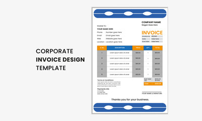 Modern and creative corporate company invoice template . Invoice design template for any type of corporate use