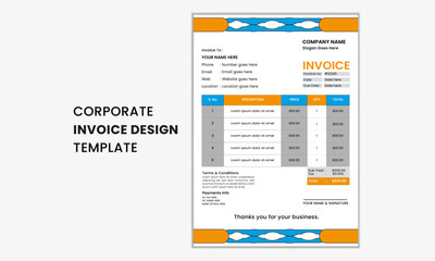 Modern and creative corporate company invoice template . Invoice design template for any type of corporate use