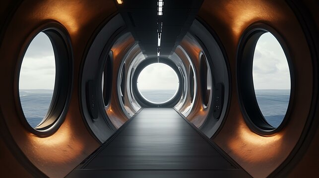 Passengers inside a hyperloop pod with panoramic windows, experiencing high-speed travel in a minimalist, tech-forward interior