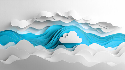 Flowing Waves of Paper Layers in Shades of Blue and White Create a Tranquil Coastal Atmosphere