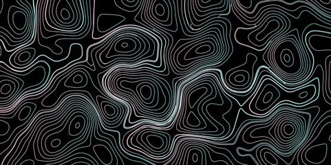 Fototapeta premium Abstract gradient multicolor on black background with Topographic line map pattern, Topographic map lines, contour background, wavy and curved lines background, Geographic map. 