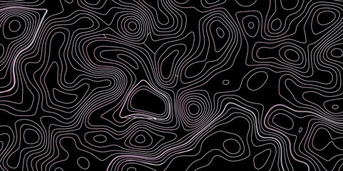 Abstract gradient multicolor on black background with Topographic line map pattern, Topographic map lines, contour background, wavy and curved lines background, Geographic map.	