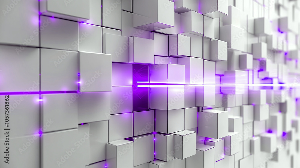 Aufkleber abstract design with glowing purple elements and 3d white cubes creating a modern digital texture