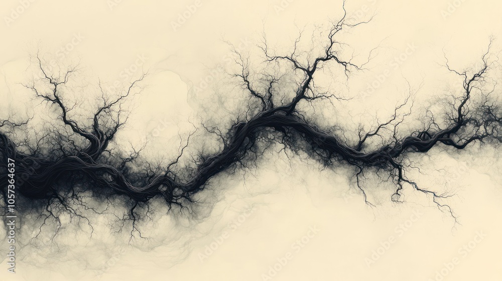 Poster abstract representation of intricate, branching structures resembling organic forms.