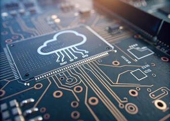Cloud Computing Technology Concept with Circuit Board - Macro Photography for Digital Innovation and Connectivity