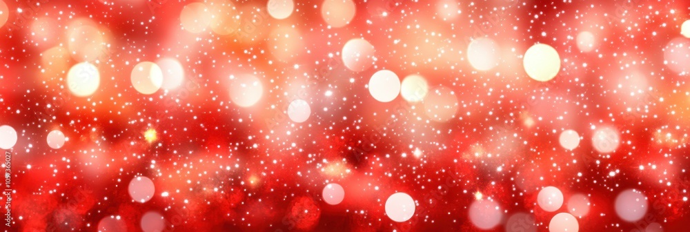 Poster Red Bokeh Background with Soft Lights and Snowflakes