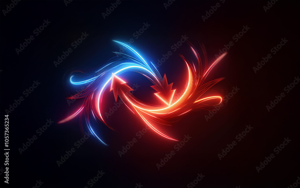 Poster A glowing blue and red abstract design forms an arrow shape on a dark background.