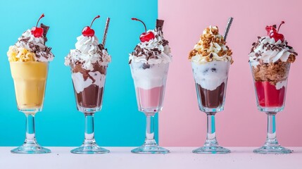 Classic Sundae Desserts in Colorful Presentation