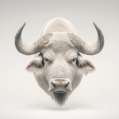Naklejka premium A white bull with horns is staring at the camera