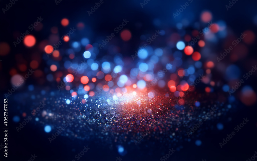 Poster abstract background with blue and red bokeh lights.