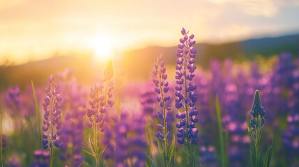 Fototapeta premium field with full of purple flowers.