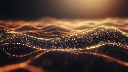 Abstract Golden Particles Wave Formation. Big Data Visualization. Digital Technology Background.