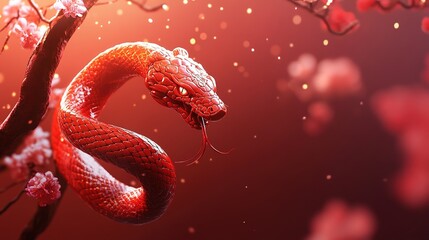 Obraz premium A red chinese new year snake. 2025 year of the snake