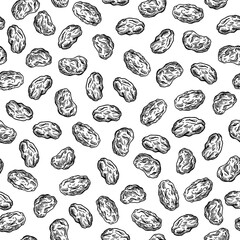 Raisins seamless pattern. Vector drawing background. Dried grape objects.