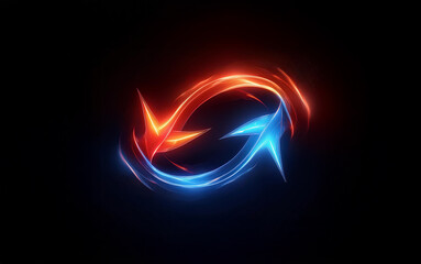 Two glowing arrows, one red and one blue, spin in opposite directions, forming a circular shape against a black background.