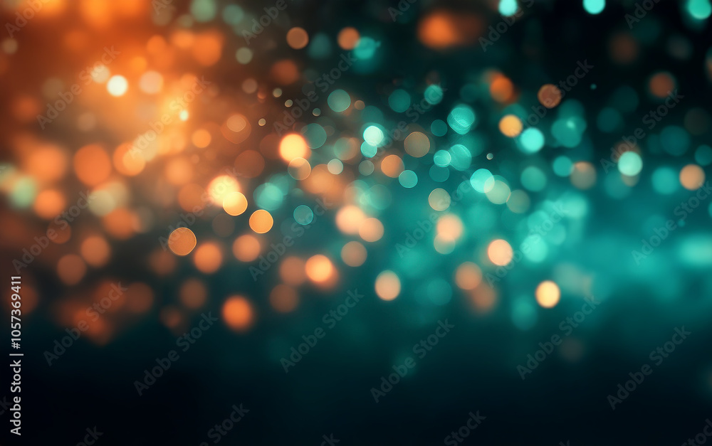Poster abstract background with a teal and orange bokeh effect, creating a blurry, colorful and dynamic eff