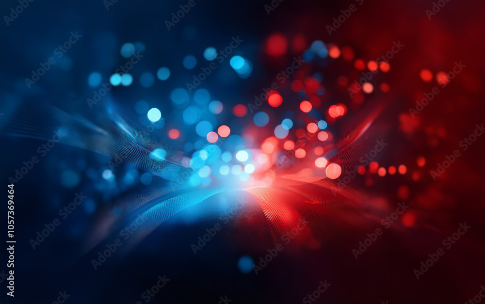 Poster an abstract image with contrasting colors of red and blue, glowing and blurring into each other, cre