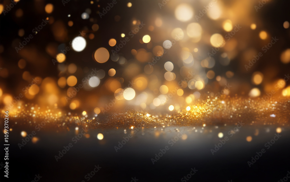 Poster a dark background with shimmering golden glitter and out-of-focus lights.