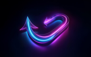 A neon blue and purple arrow forms a looping shape against a black background.