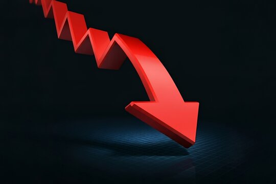 3D red arrow pointing downwards, representing decrease or loss, on a dark background.