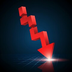 3D red arrow crashing down with a bright glow at the impact point on a grid background.