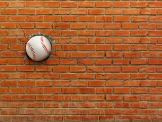 Baseball breaks through the wall, sports concept, strength.