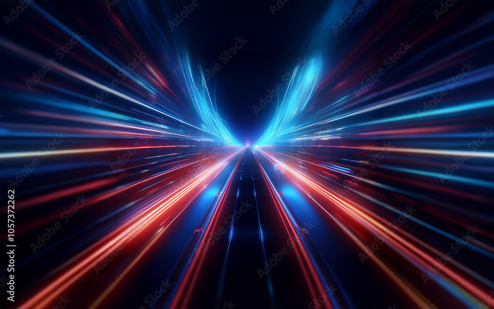 Poster abstract streaks of light in red and blue, resembling a tunnel of speed or energy.