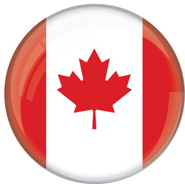  Canada flag with glossy rounded button for football team and national emblem