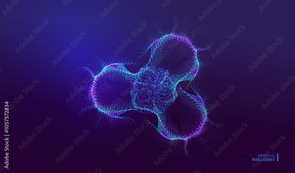 Poster ai connect technology banner. big data particle dots neon network background. artificial intelligenc