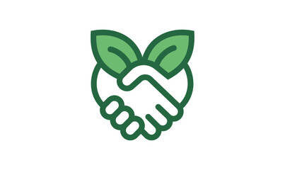 Hand leaf with handshake nature green vector art leaf handshake logo