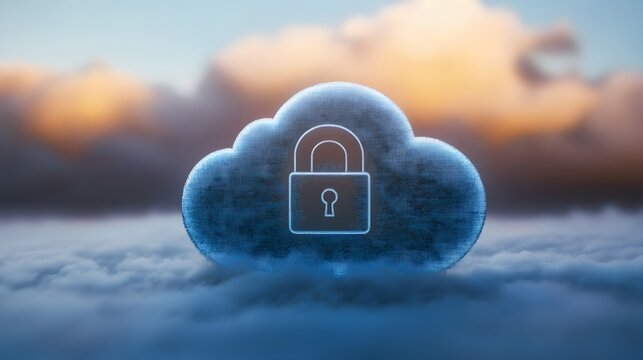A padlock floating over a cloud icon representing secure cloud services