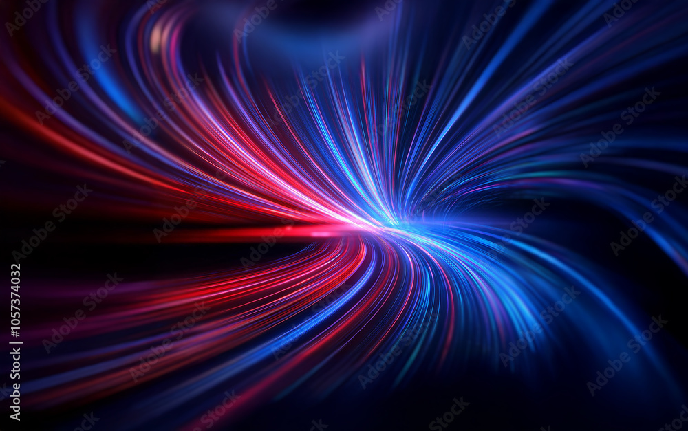 Leinwandbilder abstract swirling streaks of red and blue light converge at a central point, creating a dynamic and 