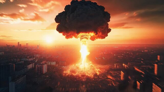 Nuclear War. Explosion nuclear bomb. Nuclear bomb explosion in nuclear war. Generative AI	
