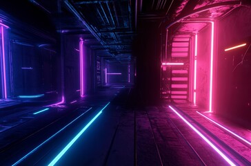 Glowing neon circle in futuristic room with crystal walls