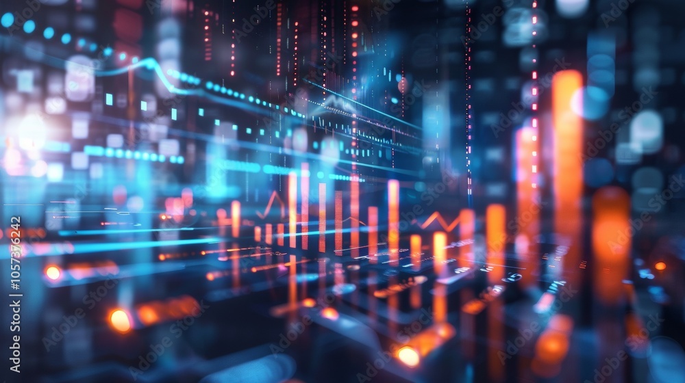 Poster digital financial chart with glowing data points
