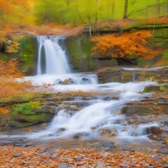 Obraz premium forest waterfall in in the woods during autumn