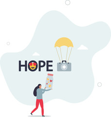 nonprofit work of tiny people and hope word.flat characters.