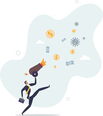 Coronavirus crisis money stimulus plan, money injection by FED, QE Quantitative Easing to help aid economic in COVID-19 Coronavirus lockdown.flat characters.