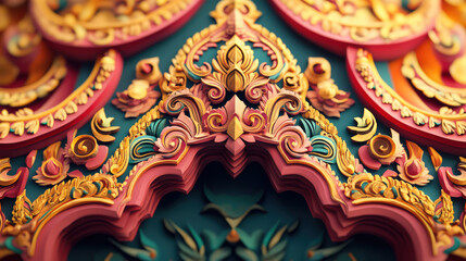 Colorful ornate papier-mache design with intricate Thai patterns