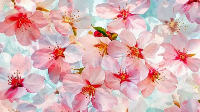 Abstract floral seamless pattern, Seamless pattern with colorful pattern of abstract flowers, painting on a light background. Cherry blossoms	
