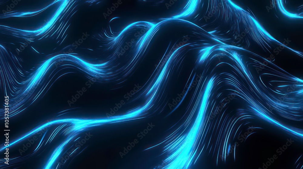Poster Abstract waves of light create a dynamic and fluid visual effect against a dark background.