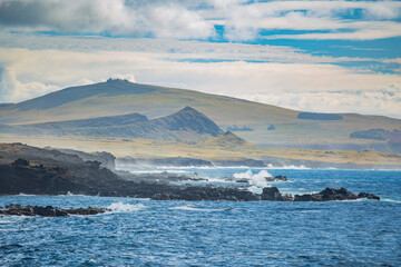 Ocean and Rano Raraku volcano on Easter Island
