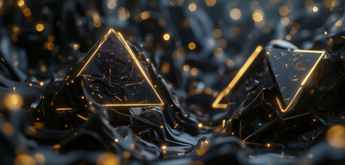 Abstract black and gold triangle pattern on dark background