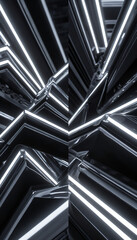 Obraz premium Futuristic black and white abstract design with intersecting neon lights