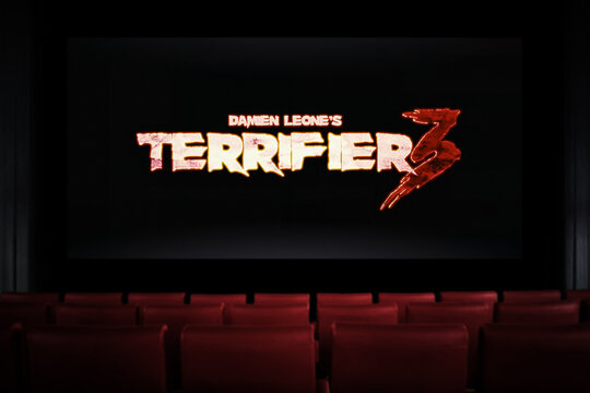 Terrifier 3 movie in the cinema. Watching a movie in the cinema. Astana, Kazakhstan - October 30, 2024.
