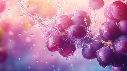 Juicy grapes bursting open with a fresh splash