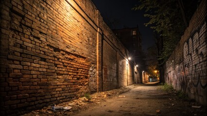 Night Photography of Two Brick Walls with Dramatic Lighting and Textures for Urban Exploration