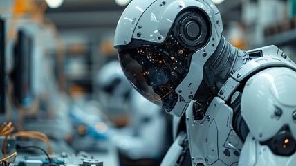 Fototapeta premium Futuristic Robot in a Technological Setting